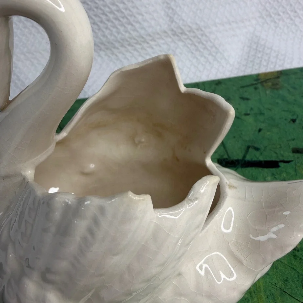 Vintage Cream Ceramic Swan Planter Bird Figurine Vase Cottagecore Decor 4 inch